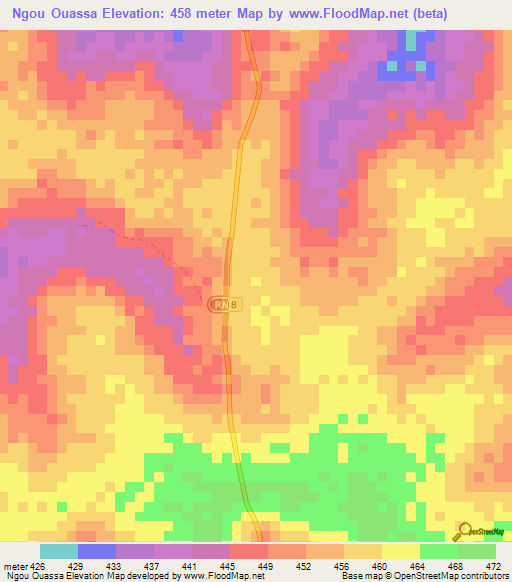 Ngou Ouassa,Central African Republic Elevation Map