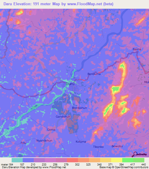 Daru,Sierra Leone Elevation Map