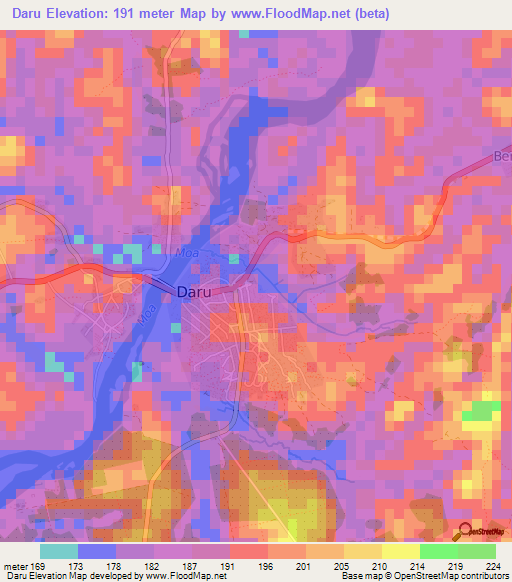 Daru,Sierra Leone Elevation Map