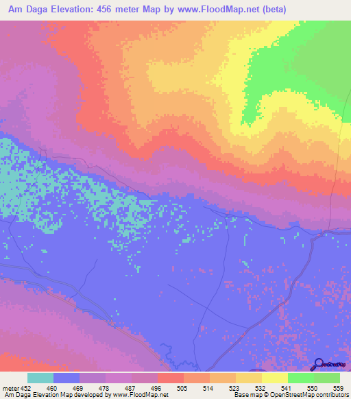 Am Daga,Central African Republic Elevation Map