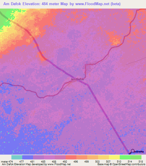 Am Dafok,Central African Republic Elevation Map