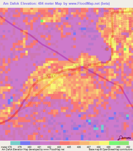 Am Dafok,Central African Republic Elevation Map
