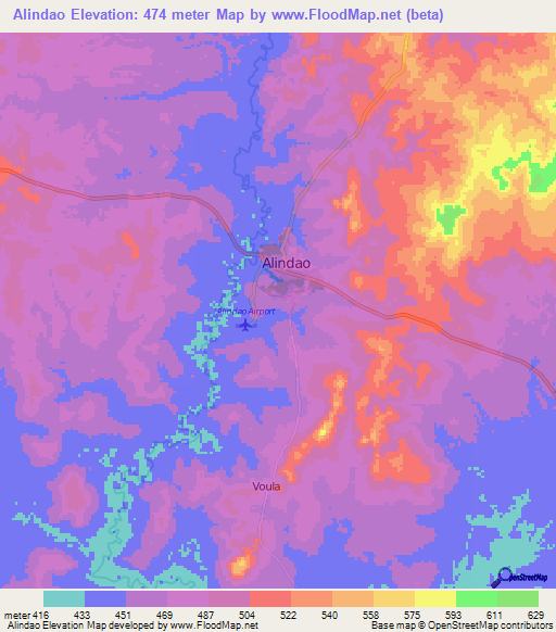 Alindao,Central African Republic Elevation Map