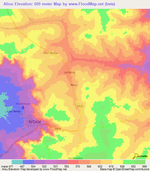 Aliou,Central African Republic Elevation Map