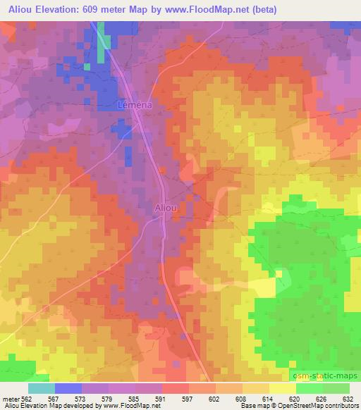 Aliou,Central African Republic Elevation Map