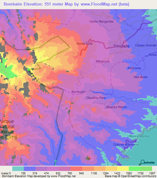 Bombaim,Sao Tome and Principe Elevation Map