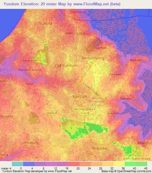 Yundum,Gambia Elevation Map