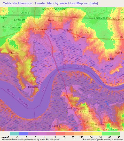 Yelitenda,Gambia Elevation Map