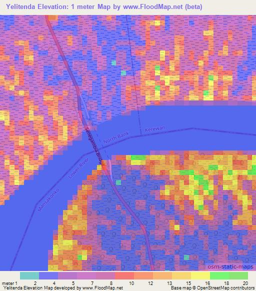 Yelitenda,Gambia Elevation Map