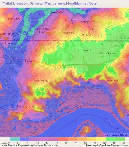 Yallal,Gambia Elevation Map