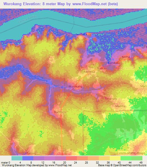Wurokang,Gambia Elevation Map