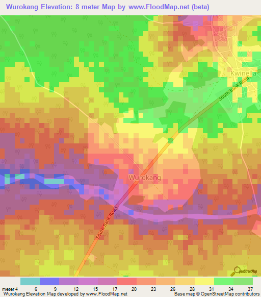 Wurokang,Gambia Elevation Map