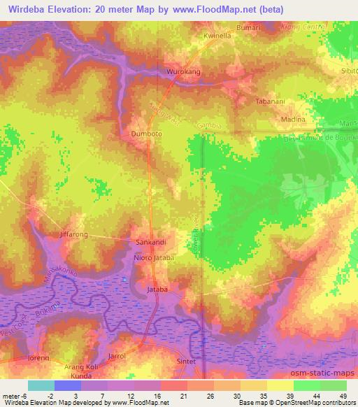 Wirdeba,Gambia Elevation Map