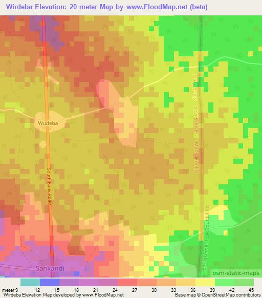 Wirdeba,Gambia Elevation Map