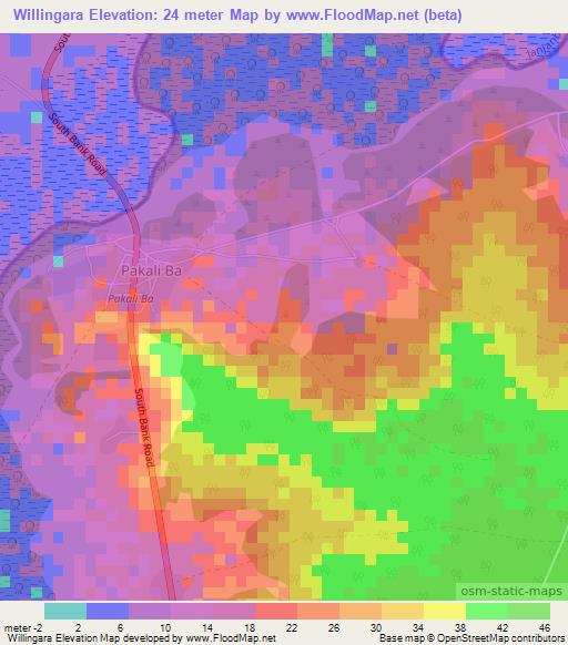 Willingara,Gambia Elevation Map