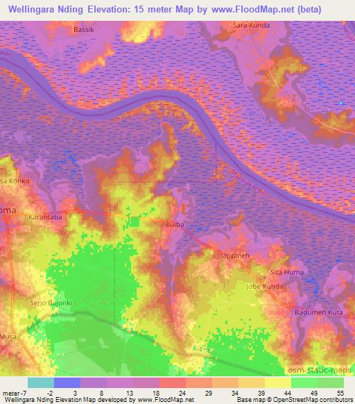 Wellingara Nding,Gambia Elevation Map