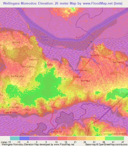 Wellingara Momodou,Gambia Elevation Map