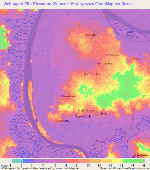 Wellingara Ello,Gambia Elevation Map