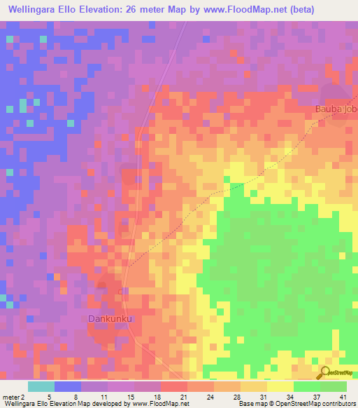 Wellingara Ello,Gambia Elevation Map