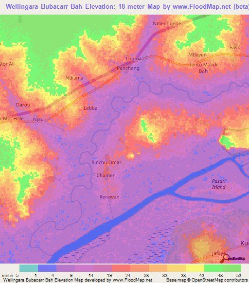 Wellingara Bubacarr Bah,Gambia Elevation Map