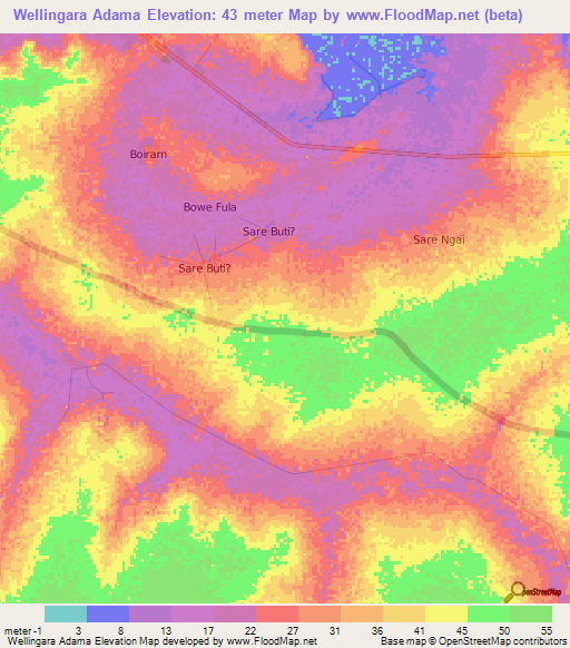 Wellingara Adama,Gambia Elevation Map