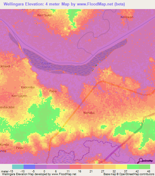 Wellingara,Gambia Elevation Map