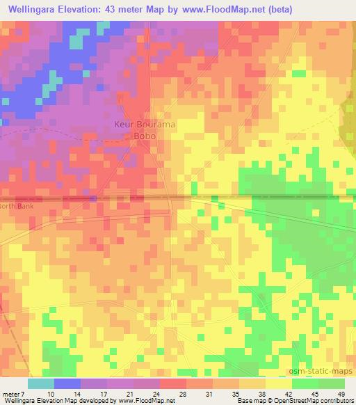 Wellingara,Gambia Elevation Map