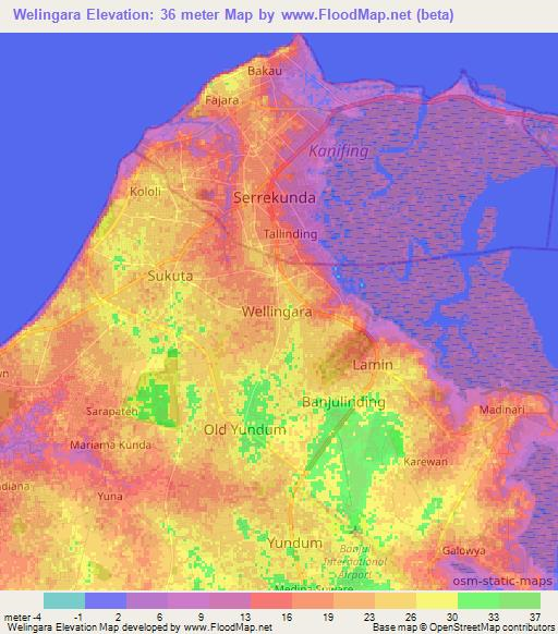 Welingara,Gambia Elevation Map