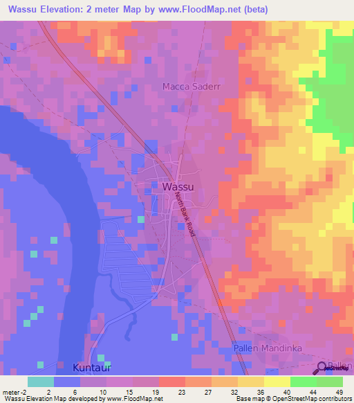 Wassu,Gambia Elevation Map