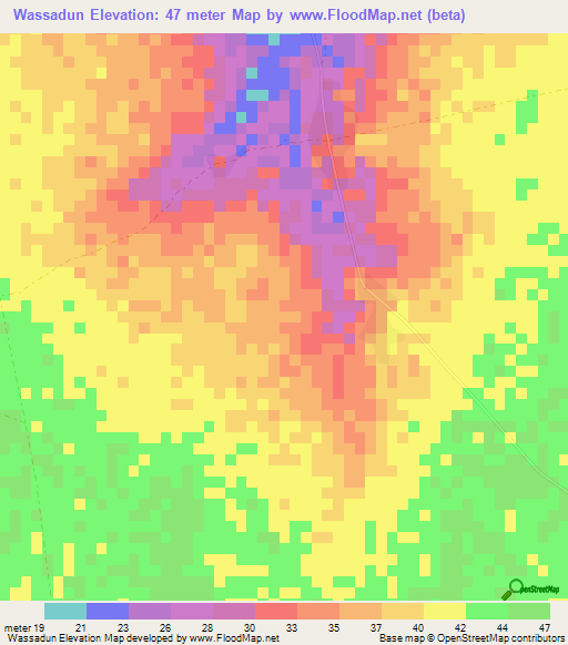 Wassadun,Gambia Elevation Map