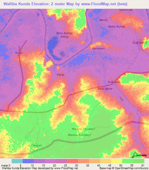 Walliba Kunda,Gambia Elevation Map