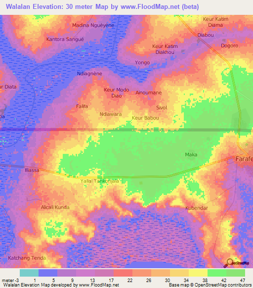 Walalan,Gambia Elevation Map