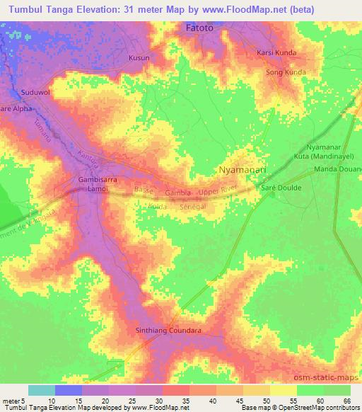 Tumbul Tanga,Gambia Elevation Map