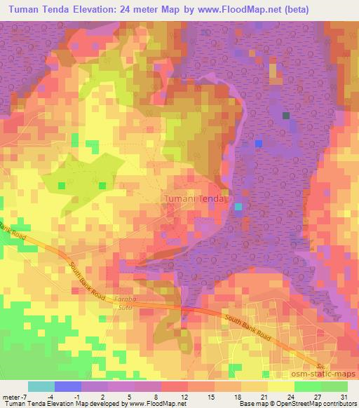 Tuman Tenda,Gambia Elevation Map