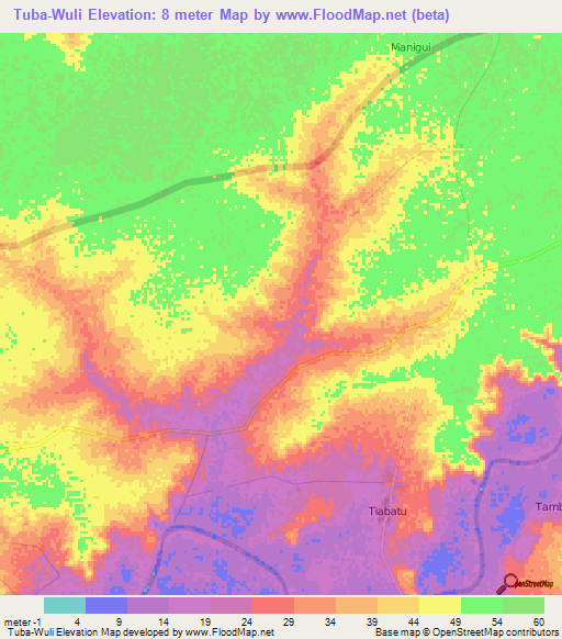 Tuba-Wuli,Gambia Elevation Map