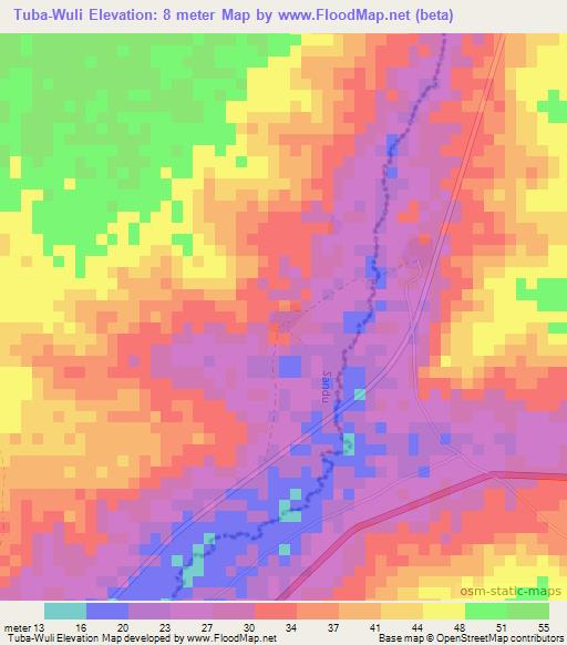Tuba-Wuli,Gambia Elevation Map