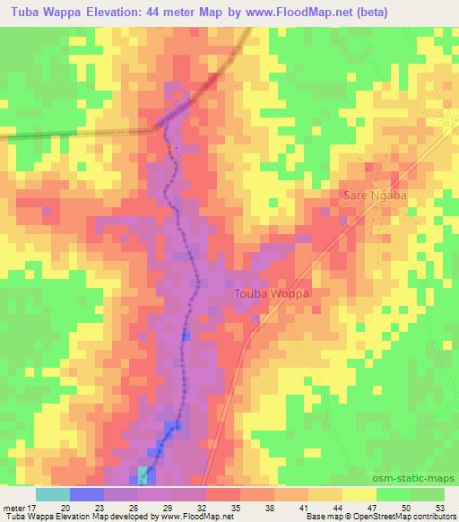 Tuba Wappa,Gambia Elevation Map