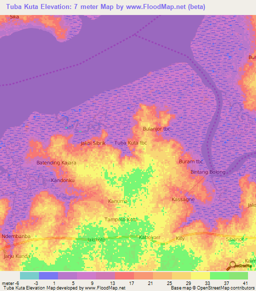 Tuba Kuta,Gambia Elevation Map
