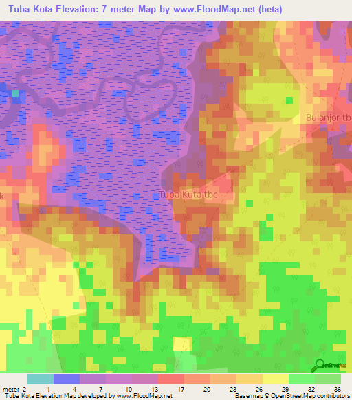 Tuba Kuta,Gambia Elevation Map