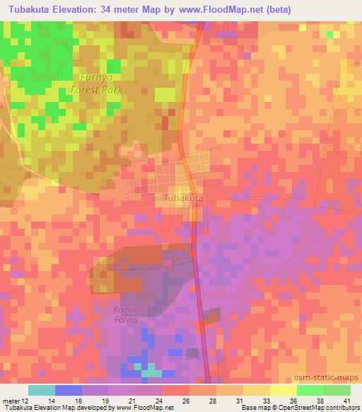 Tubakuta,Gambia Elevation Map