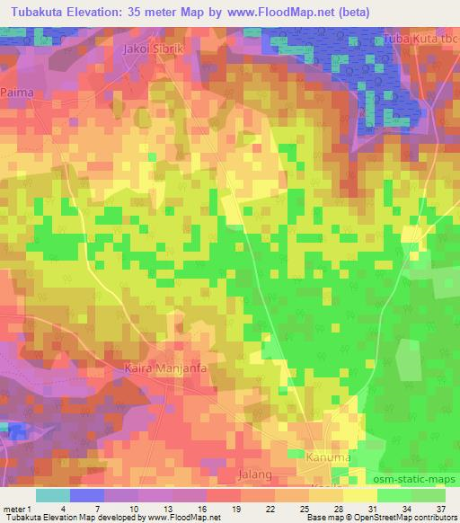 Tubakuta,Gambia Elevation Map