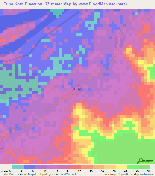 Tuba Koto,Gambia Elevation Map