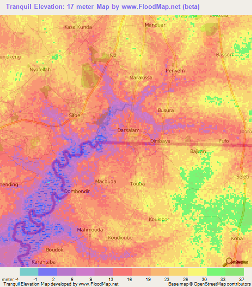 Tranquil,Gambia Elevation Map