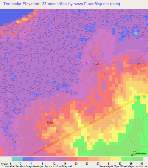Toniataba,Gambia Elevation Map