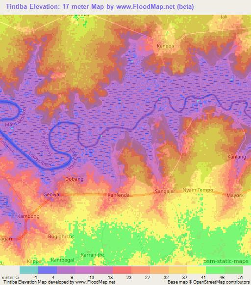 Tintiba,Gambia Elevation Map