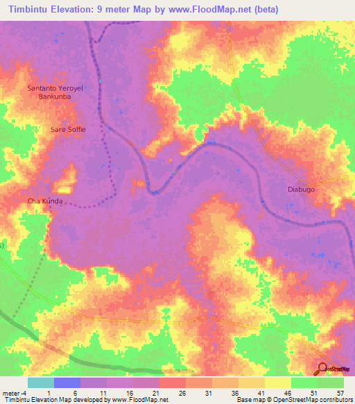 Timbintu,Gambia Elevation Map