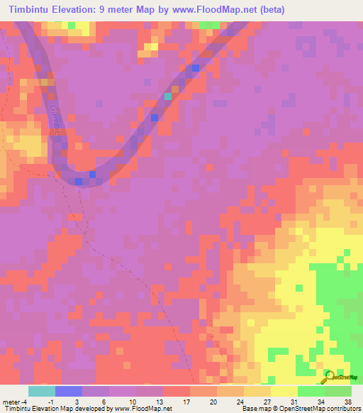 Timbintu,Gambia Elevation Map