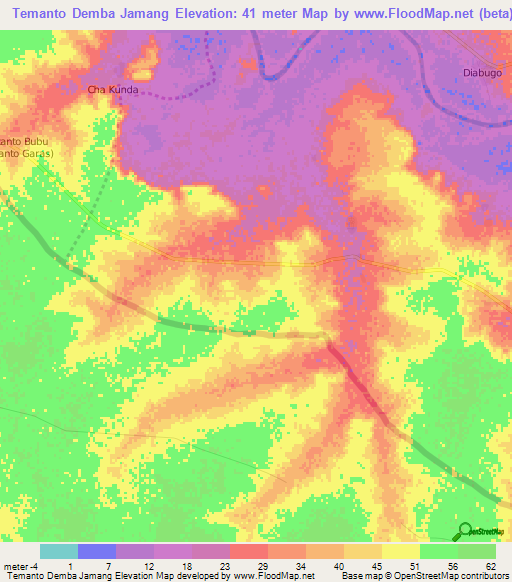 Temanto Demba Jamang,Gambia Elevation Map