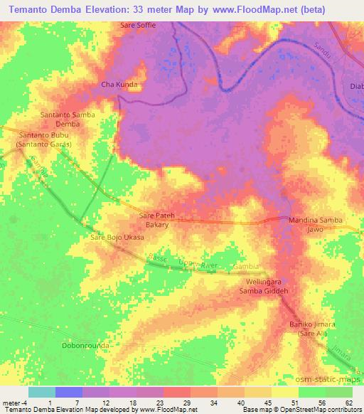 Temanto Demba,Gambia Elevation Map