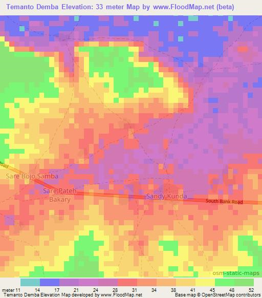 Temanto Demba,Gambia Elevation Map